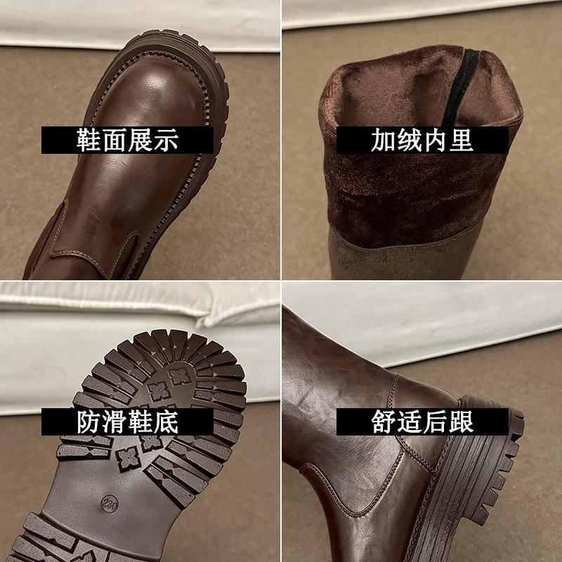 New Product Fuji Orange, Thick-soled Two-worn Knee Boots for Women's 2025 Autumn and Winter New Models To Increase Height and Look Thin, Folded Bo