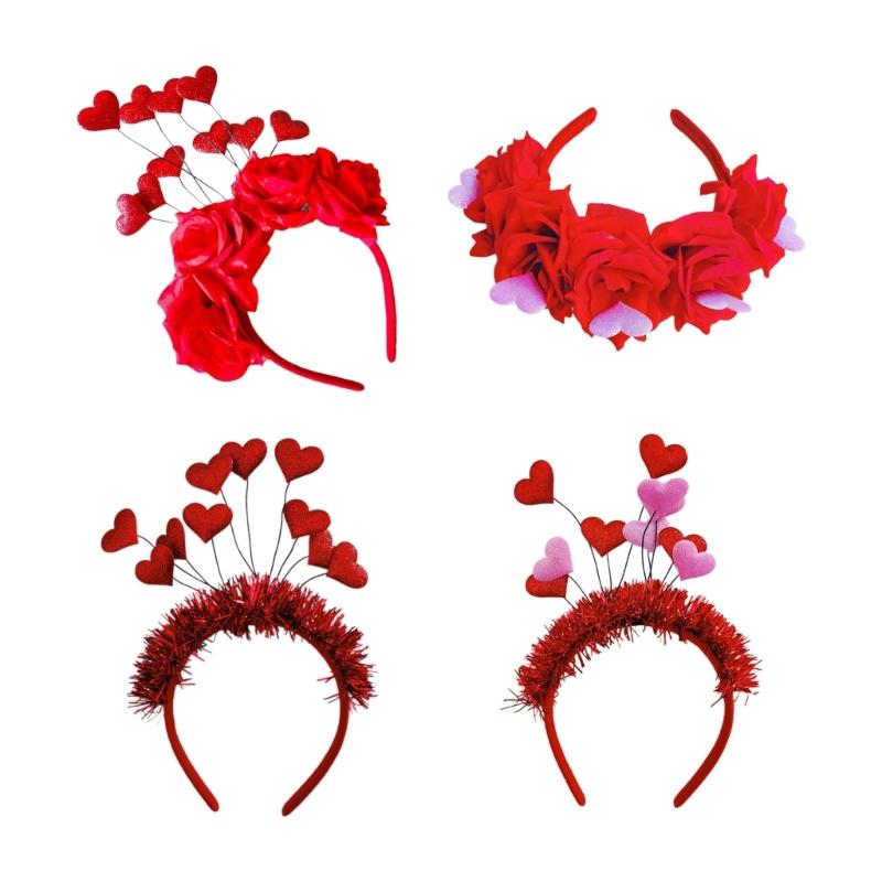 Valentines Headband for Woman with Heart Flower Delicate Headbands Anti-Slip Headbands Sweet Hairbands Prom Supplies