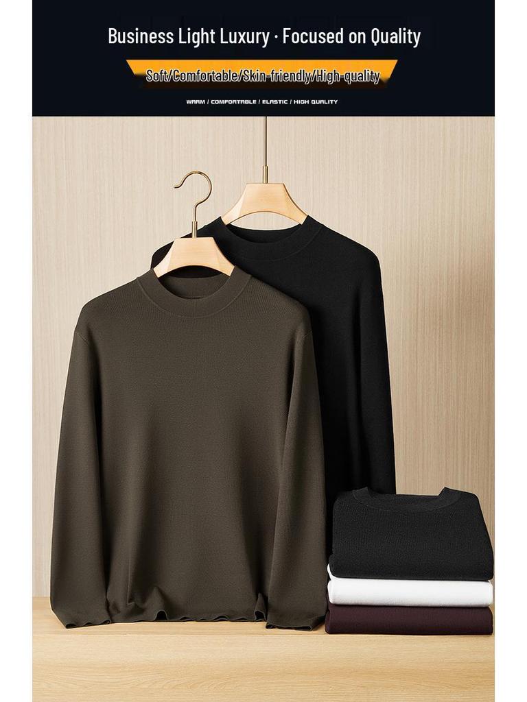 Men's Plus Size Silk Velvet Knitwear: Autumn/Winter 2025 Casual Round Neck Wool Sweater.