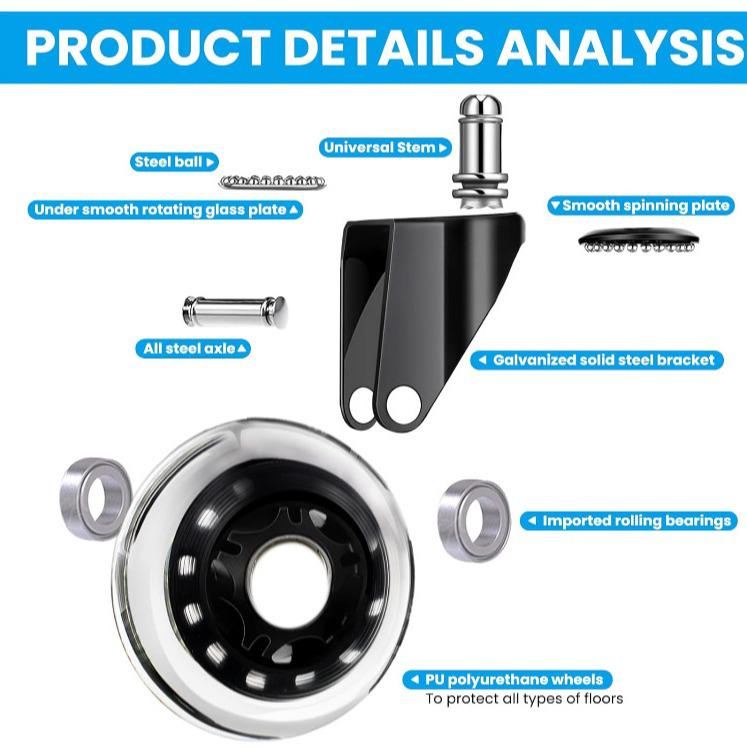 Transparent Office Chair Caster Wheels