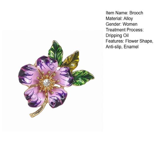 Women Brooch Enamel Flower Dripping Oil Anti-slip Wear-resistant Suit Coat Collar Hat Scarf Decoration Clothes Pin Prom Party Garment Jewelry