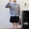 Polo Collar Long-sleeved Knitted Cardigan Autumn and Winter New Loose Design Fake Two-piece Splicing Sweater Jacket Women