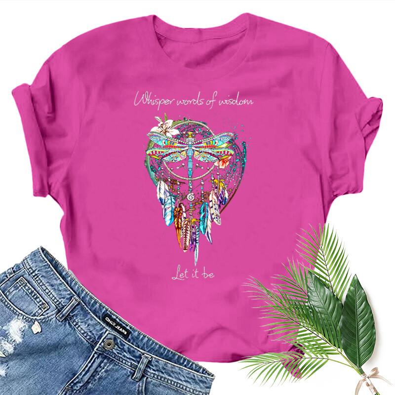 Dragonfly Windchimes Print Women T Shirt Short Sleeve O Neck Loose Women Tshirt Ladies Fashion Tee Shirt Tops Clothes Mujer