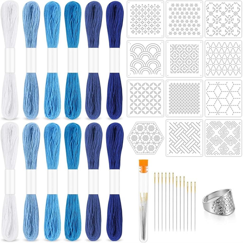 37 Pcs Thread Kit Cotton Thimble Patterns Embroidery Projects for Sewing Hand Quilting Mending Supplies