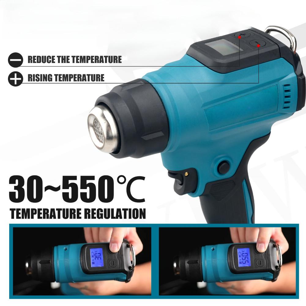 18V/21V Digital Display Hot Air Gun Temperature Adjustable Welding Hot Air Dryer Portable Heat Shrink Packaging Tool