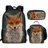 Trendy Popular New Fox 3D Print 3pcs/Set Student School Bags Laptop Daypack Backpack Lunch Bag Pencil Case