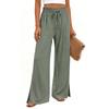 Wide Leg Drawstring Waist Pants for Women High Waist Loose Fit Split Hem Lightweight Casual Trousers for Everyday Wear