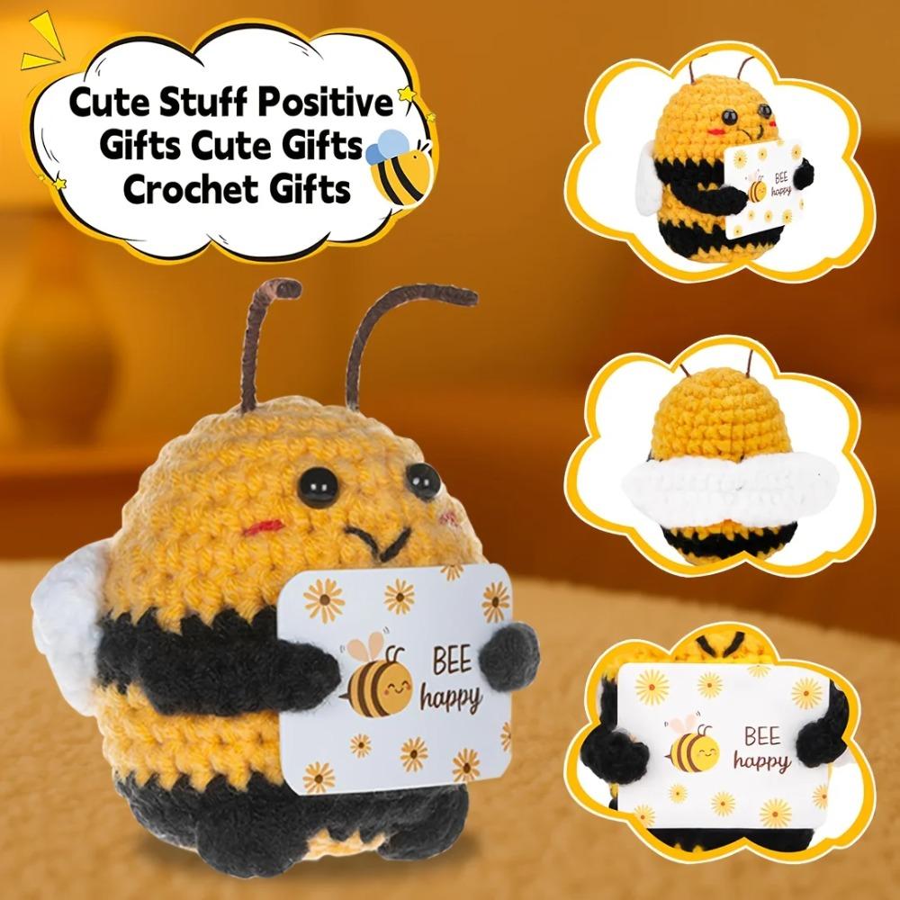 Hand Knitted Positive Energy Bee Plush Decor Keychains Home Decorations Mini Figurine Gift For Car Or Bag