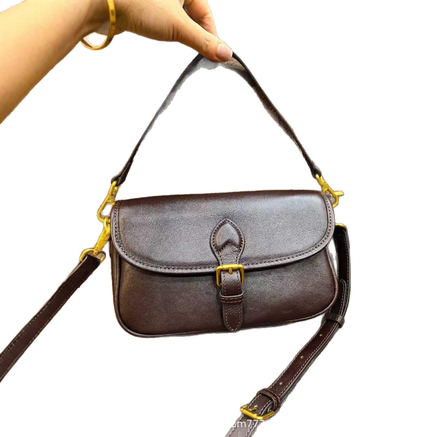 

Сумка кроссбоди из коровьей кожи растительного дубления в корейском стиле - Женская универсальная модная сумка через плечо и подмышку 23x9x14 cm чёрный