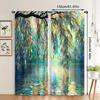2pcs, All-Season Art Deco Style Curtains, Modern Willow Trees by River Stained Glass Pattern, Polyester, Perfect for Adding