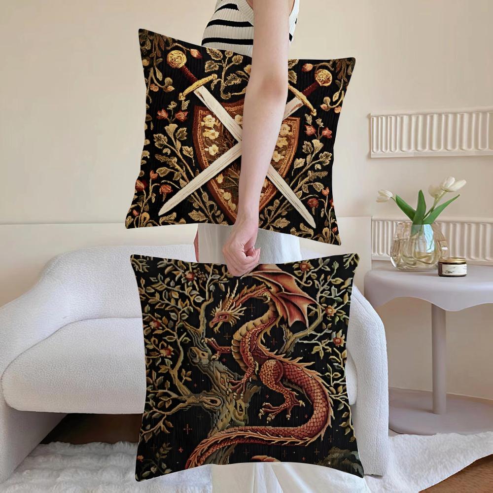Vintage Medieval Unicorn Art Cushion Cover Pillowcase Short Plush Invisible Zipper Room Sofa Cushion Cover