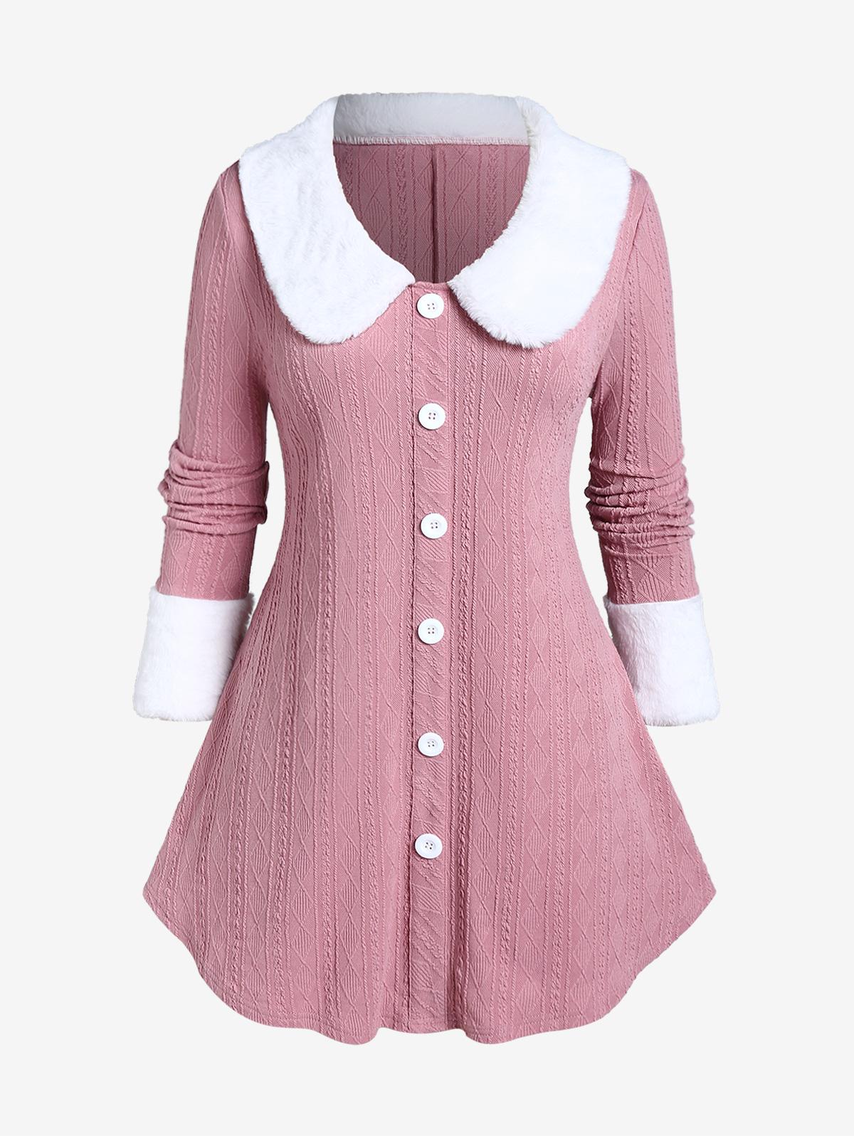 

Rosegal Plus Size Длинный рукав Искусственный мех Вставка Трикотаж 2XL светло-розовый