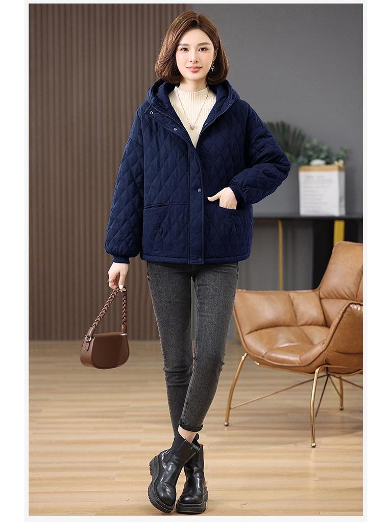 Damen Baumwolljacke in Übergröße - Herbst/Winter 2024, Casual, Leicht, Warm, Kurzer Mantel für Mütter mittleren Alters und ältere Mütter