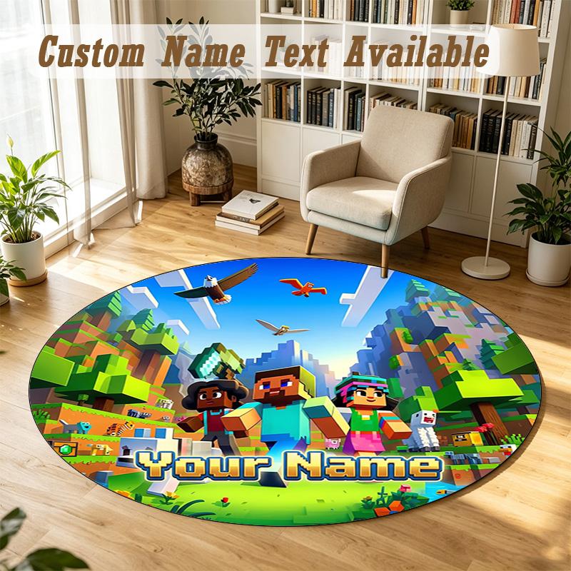 Round Rug Custom NameMinecraft Pattern Non Slip Carpet Home Floor Decor