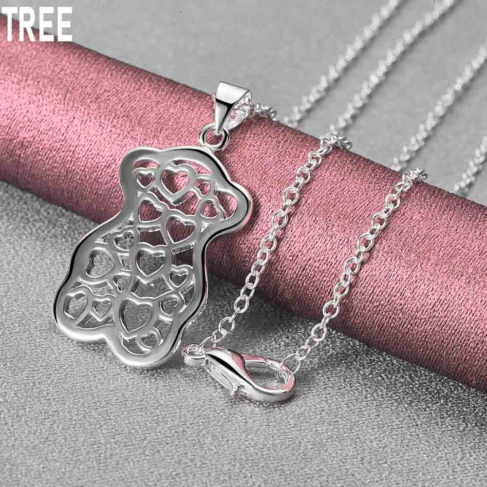925 Sterling Silver Teddy Bear Pendant Necklace Fashion Charm Wedding Jewelry