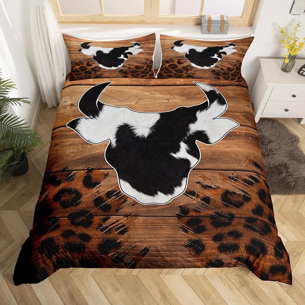 Bull Skull Bedding Set Boho Mandala Duvet Cover for Children Teens Bohemian Feather Print Comforter Cover Animal Skull Pattern
