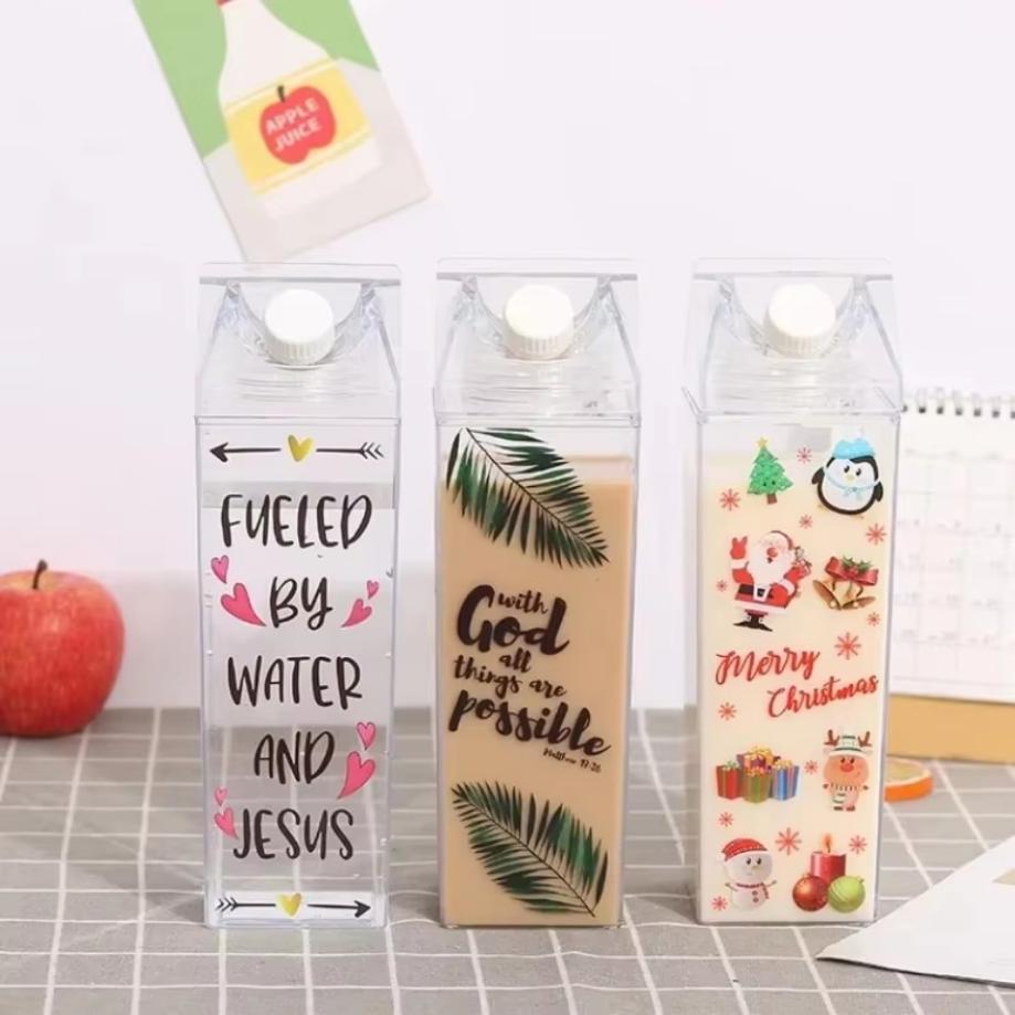 1 Pcs 500/1000ml Hot Selling Creative Milk Box Transparent Water Cup Fresh And Convenient Cup Simple Plastic Cup Milk Cup