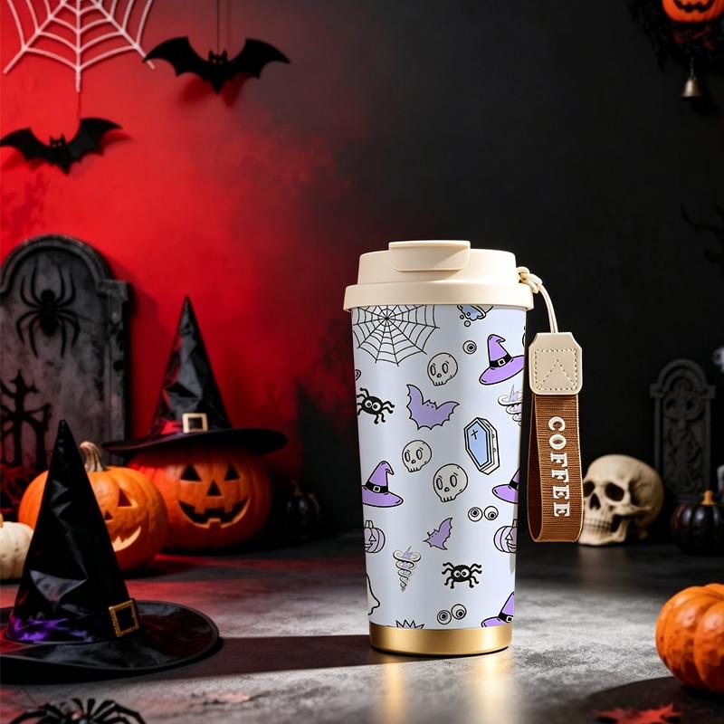 532ml Coffee Cup Halloween Ghost Hat Pumpkin Skull Web Cauldron MotifFlip Lid Coffee Cup Car Portable Cup Outdoor Water Cup