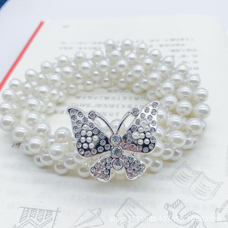 Mei Women's Pearl Waist Chain - Perfect for Dresses, Summer Casual Style, Rhinestone Embellished, Elastic Waistband