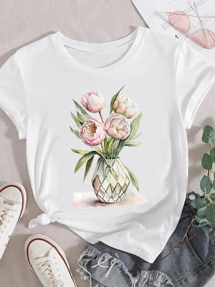 Mode T-Shirt Damen Weiblich Damen Kurzarm Kleidung 90er Trend Blume Süß Grafik T-Shirt Druck Oberteil Kleidung Tee