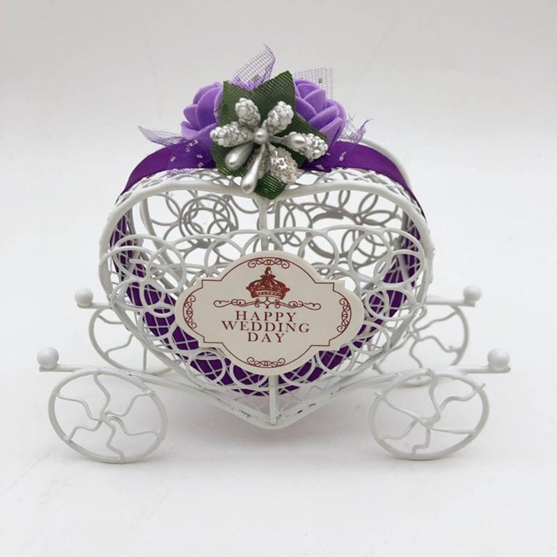 Metal Candy Boxes for Wedding Party Decorations Gift Bags with Ribbons Flower Souvenirs Gift for Guests Carriage Style