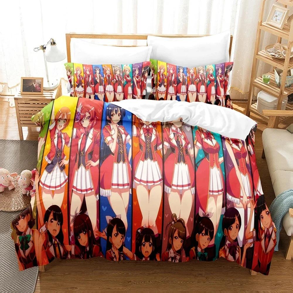 Comforter Anime Love Live College Idol Festival Bedding Set 3D Printed Suitable For Bedroom Home Textile