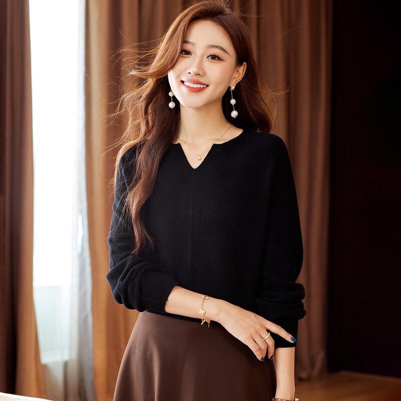 Handu Yishe Damen V-Ausschnitt 100% Wollpullover