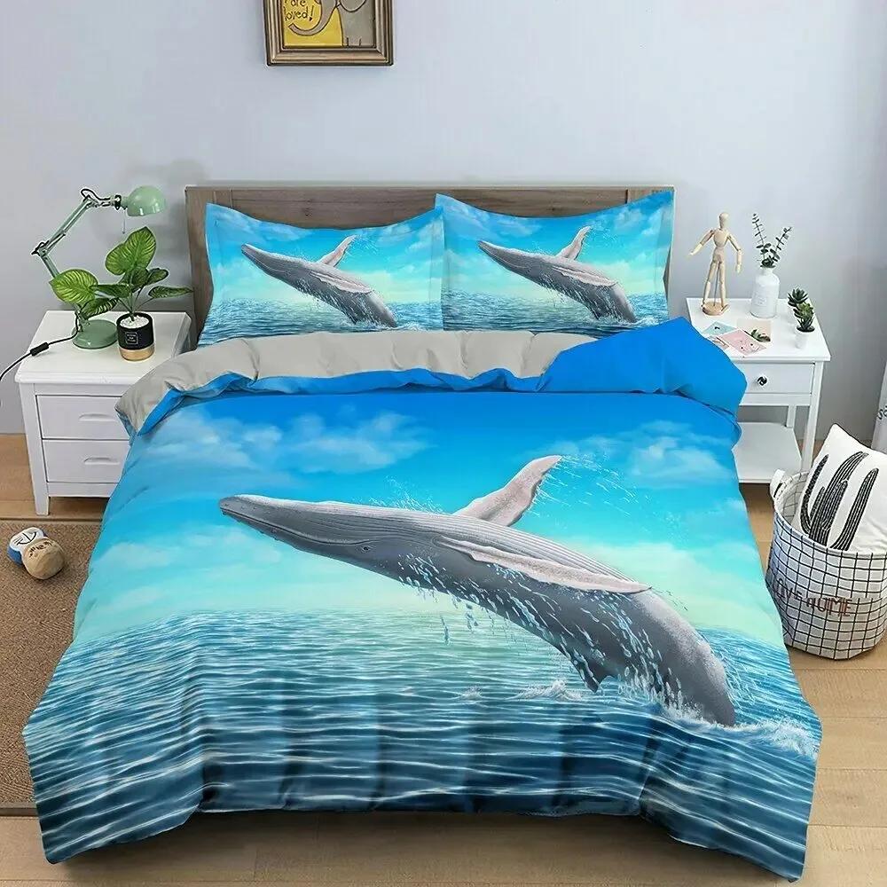 Dolphin In Blue Sea Bedding Sets 3D Animal Dolphins Quilt Duvet Cover Set Kids Adult Bed Bedclothes