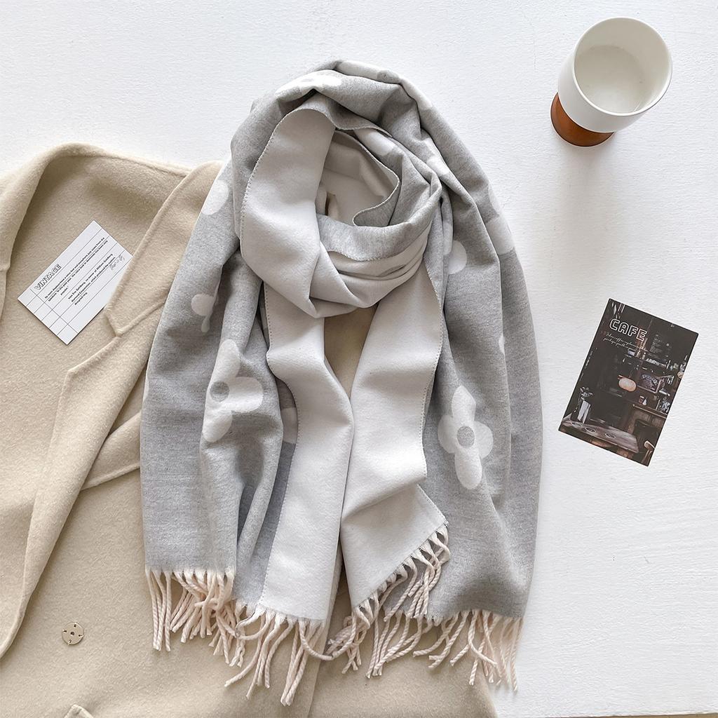 New age-reducing flower printed scarf women's autumn and winter versatile thick warm scarf shawl