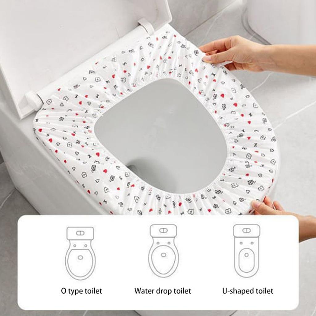 Fitted Toilet Seat Cover with Elastic Edge Soft Fabric Washable Reusable Protective Cover for Standard Seats