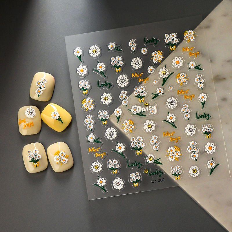 

New Craft Bright Crystal Nail Art Stickers Embossed Wildflower Three-Dimensional Champagne Rhinestone Nails Stickers Little Daisy Blooming CO-204