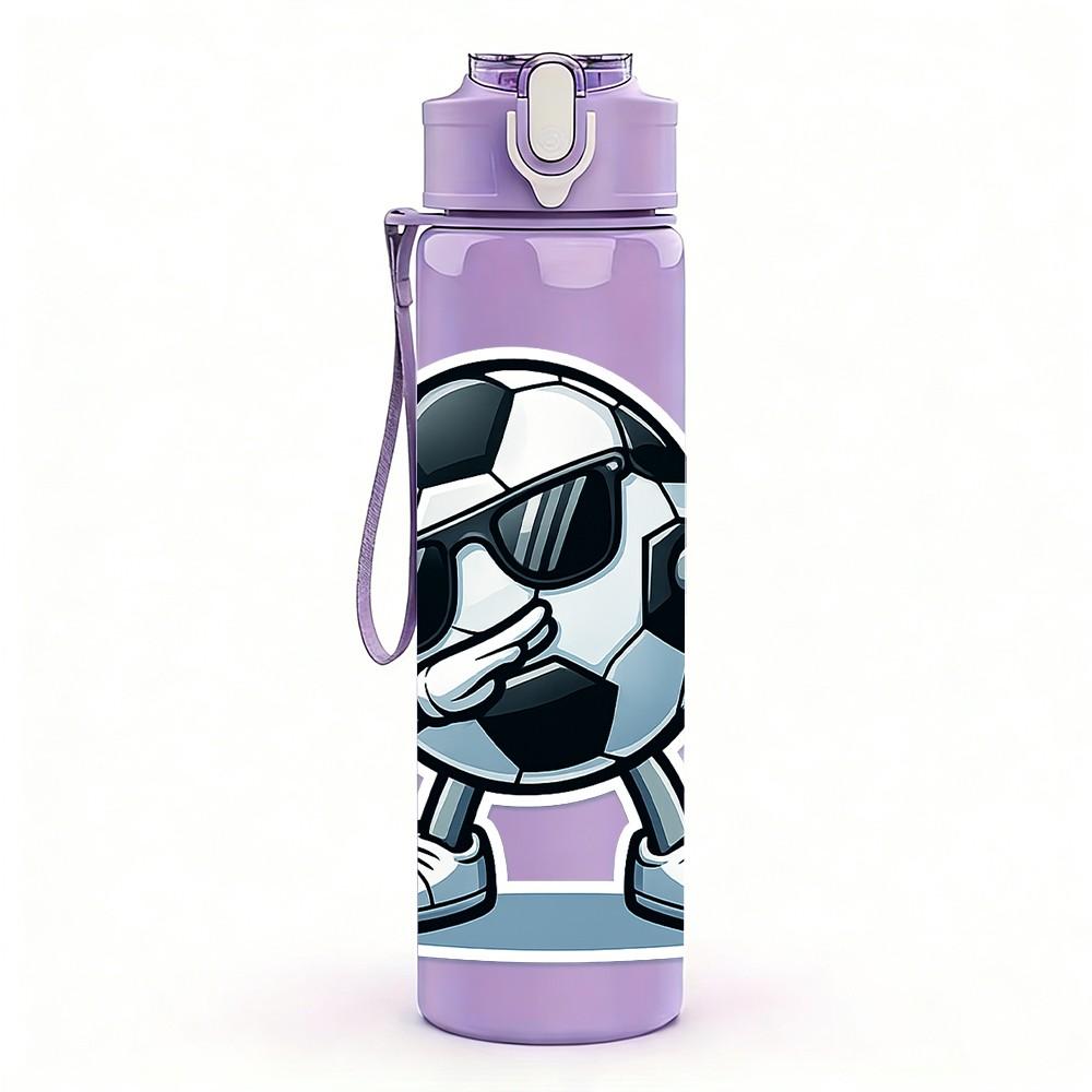 1PC Soccer Ball Cartoon Character Print 750ml Color Plastic Sports Water Bottle Leakproof Flip Straw Lid Suitable for Sports Office Home Use