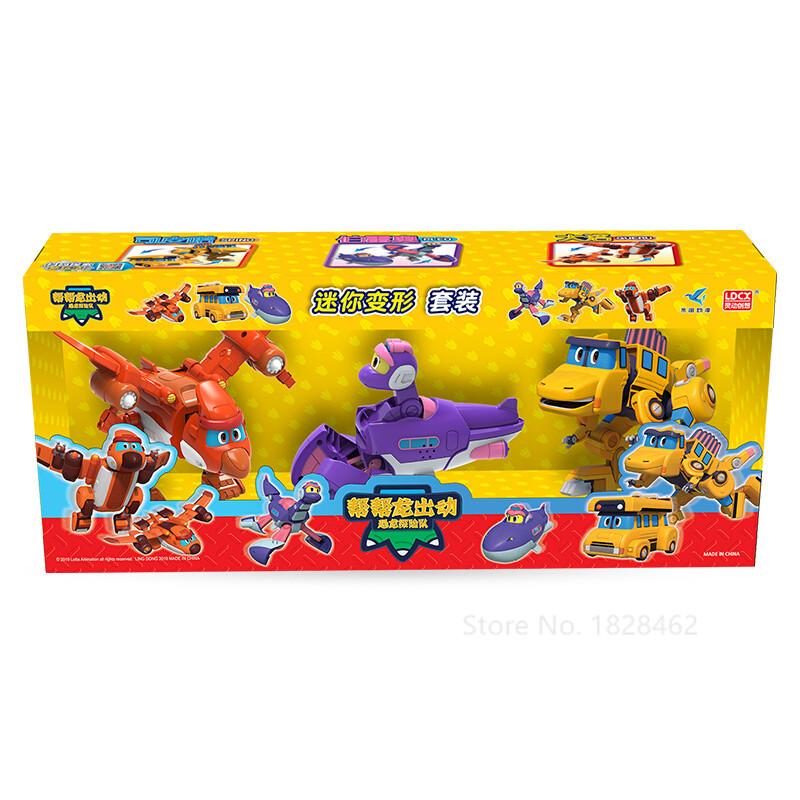 Newest 3pcs/set ABS Min Deformation Gogo Dino Action Figures Transformation Car Airplane Dinosaur Toys for Kids Gift