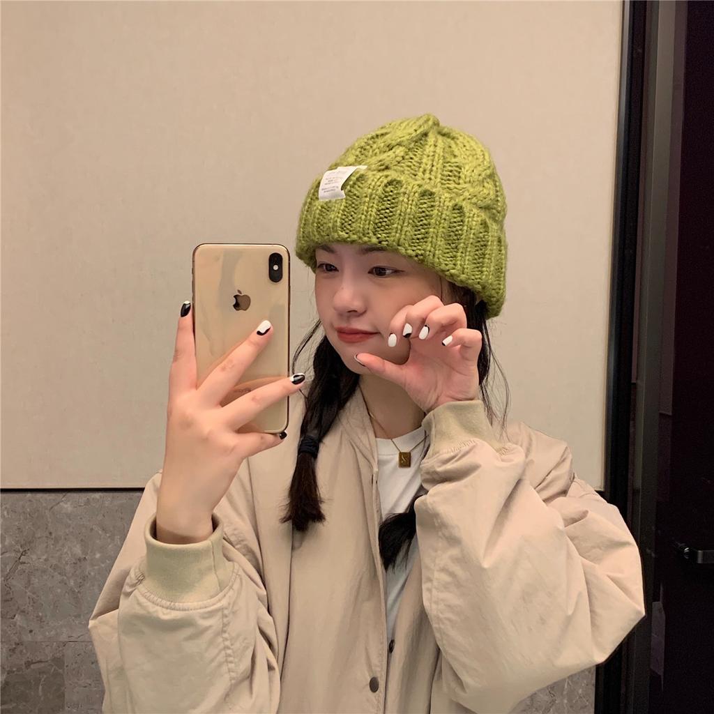 Ding Walk Candy Colored Twist Wool Hat for Women Trendy Autumn and Winter Retro Versatile Warm Ear Protection Cold Hat