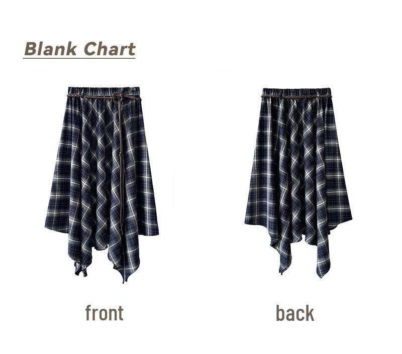 Ju Zhi Podzimní kostkovaná sukně midi áčkového střihu s vysokým pasem - Nepravidelný design, Zeštíhlující střih