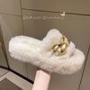 Muffin Large Size Thick Bottom Height Increase and Fluffy Slippers Women's Outer Wear Spring and Autumn Fashion Plush Office Home Cotton Mop