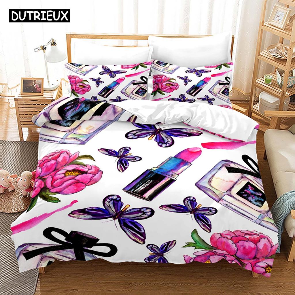 Nordic Cosmetic Fashion Girl Perfume Bedding Set Luxury Duvet Cover 200x200 Pink Bed Linen Bedclothes NO Sheet