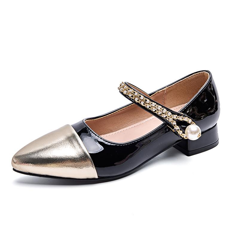 

Girls Mary Jane Shoes2026Summer new children s high-heeled princess leather shoes with pearl embellishments and soft soles 26（Insole Length16.9CM чёрный