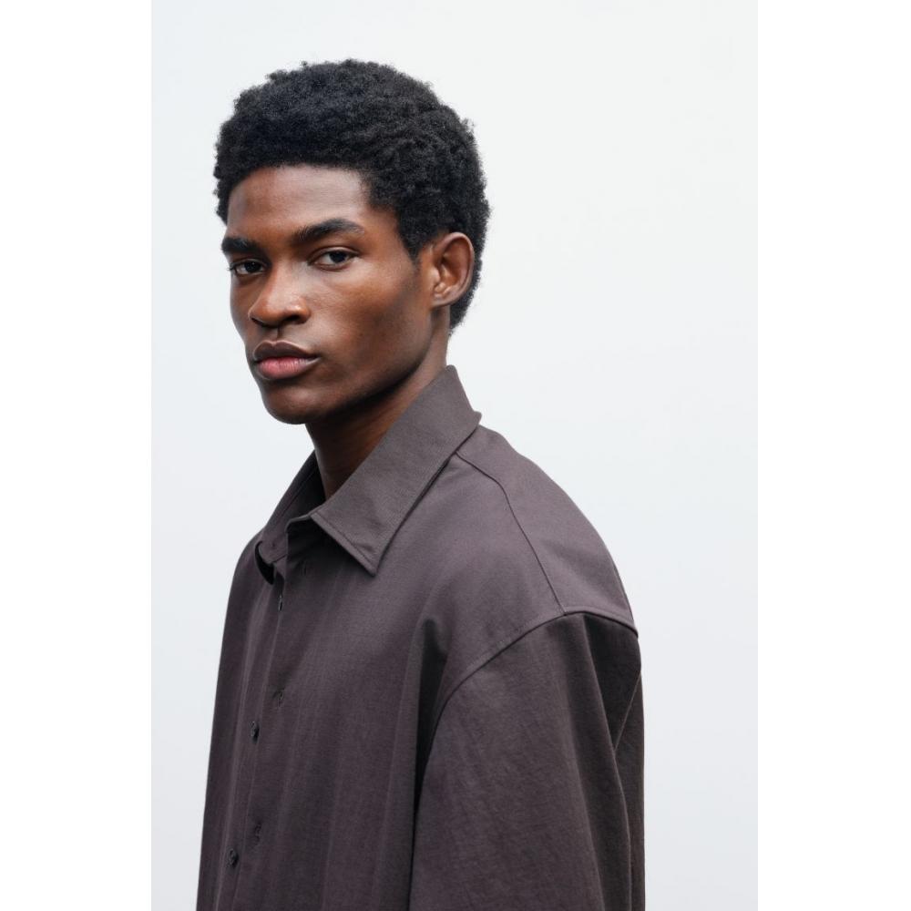 H M Loose Fit sHirt Dark Brown