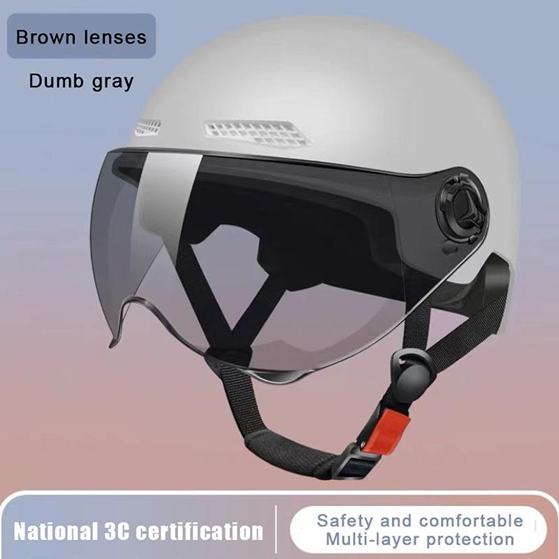 1 Piece 3C Certified Men'S And Women'S Adult Cartoon Electric Bicycle Motorcycle Half Helmet With Goggles Bicycle Safety Helmet