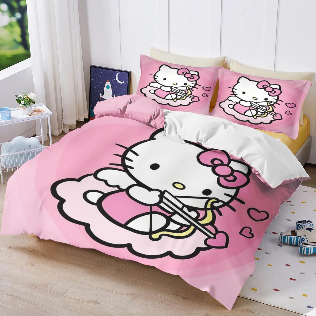Hello Kitty Printed Bedroom Bedding Set Duvet Cover Christmas Gifts Comforte Cartoon With Pillowcase
