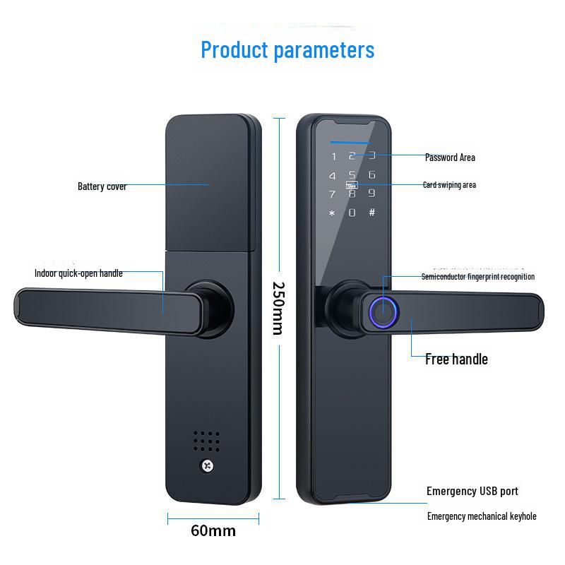 Smart Stöldskydd Fingeravtrycks- och Lösenordsdörrlås, för Hushåll, Hotell, Lägenhet, Innerdörrar - One-Grip Öppningsteknik.