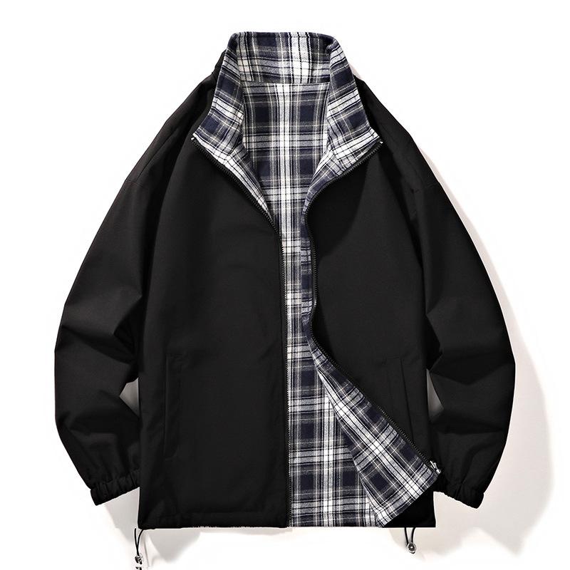 

Двусторонняя мужская куртка кэжуал с воротником-стойкой, мужской топ, приталенная куртка, молодежный бейсбольный костюм, летный костюм M чёрный