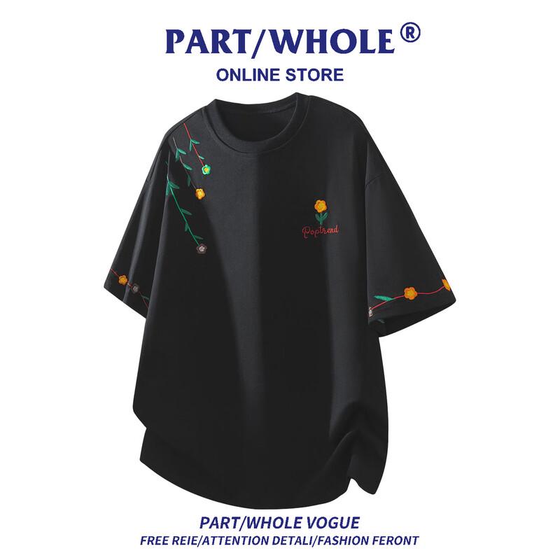 PART/WHOLE Men s American Style Floral Embroidered Cotton T-Shirt M