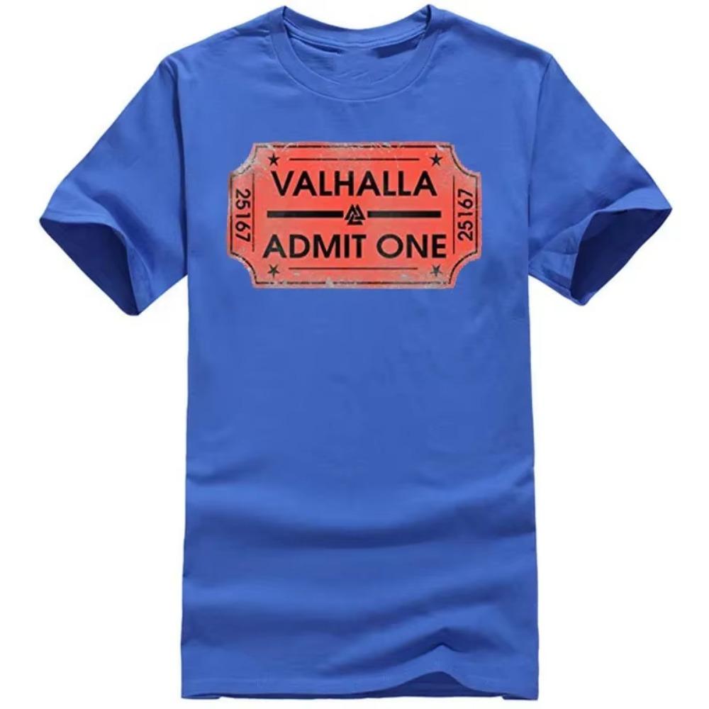 Retro Design Vikingies Norsk Valhalla Ticket T-Shirt 100% Cotton O-Neck Summer Short Sleeve Casual Mens T-shirt Size S-3XL