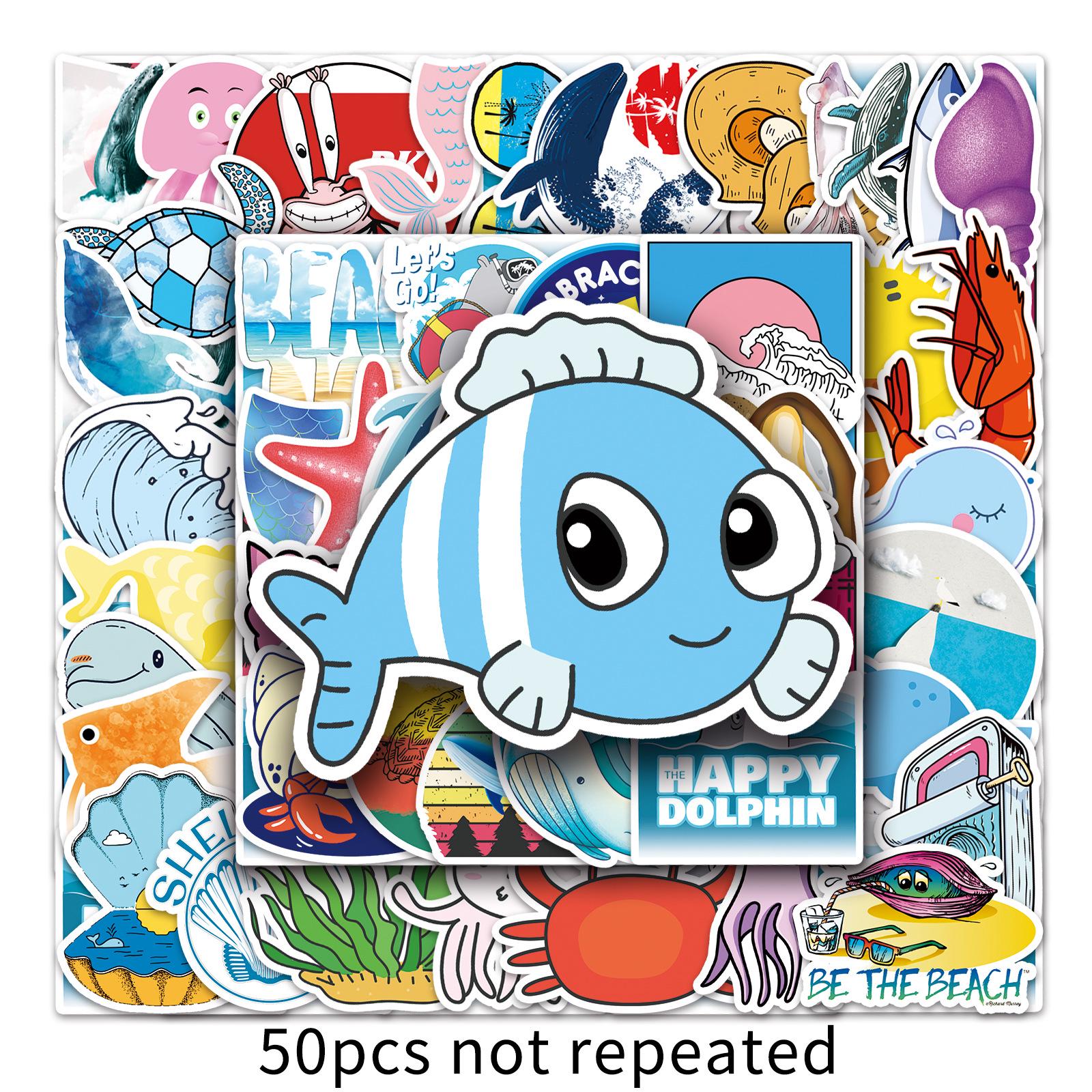50PCS Personalized Ocean-Themed Graffiti Stickers for Suitcases, Laptops, and Scooters