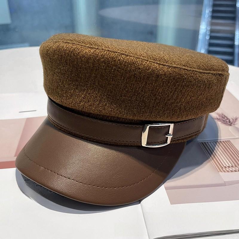 Wool Blend Flat Top Hat With Curved Brim For Winter Casual Fashion Women
