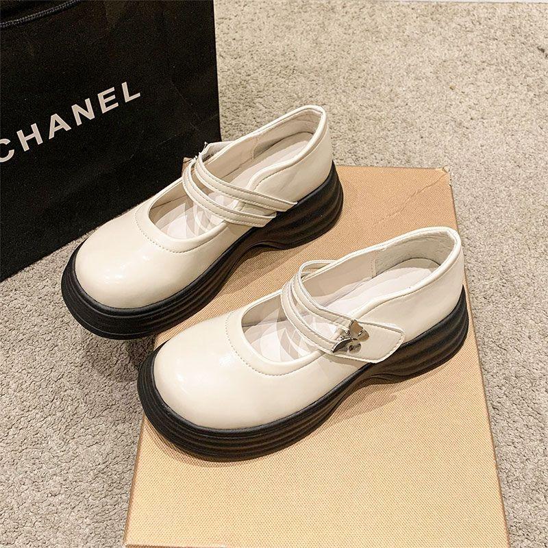

heightened platform Mary Jane shoes women s shoes 2025 new one-word butterfly buckle single shoes black non-slip muffin small leather shoes 40 бежевый