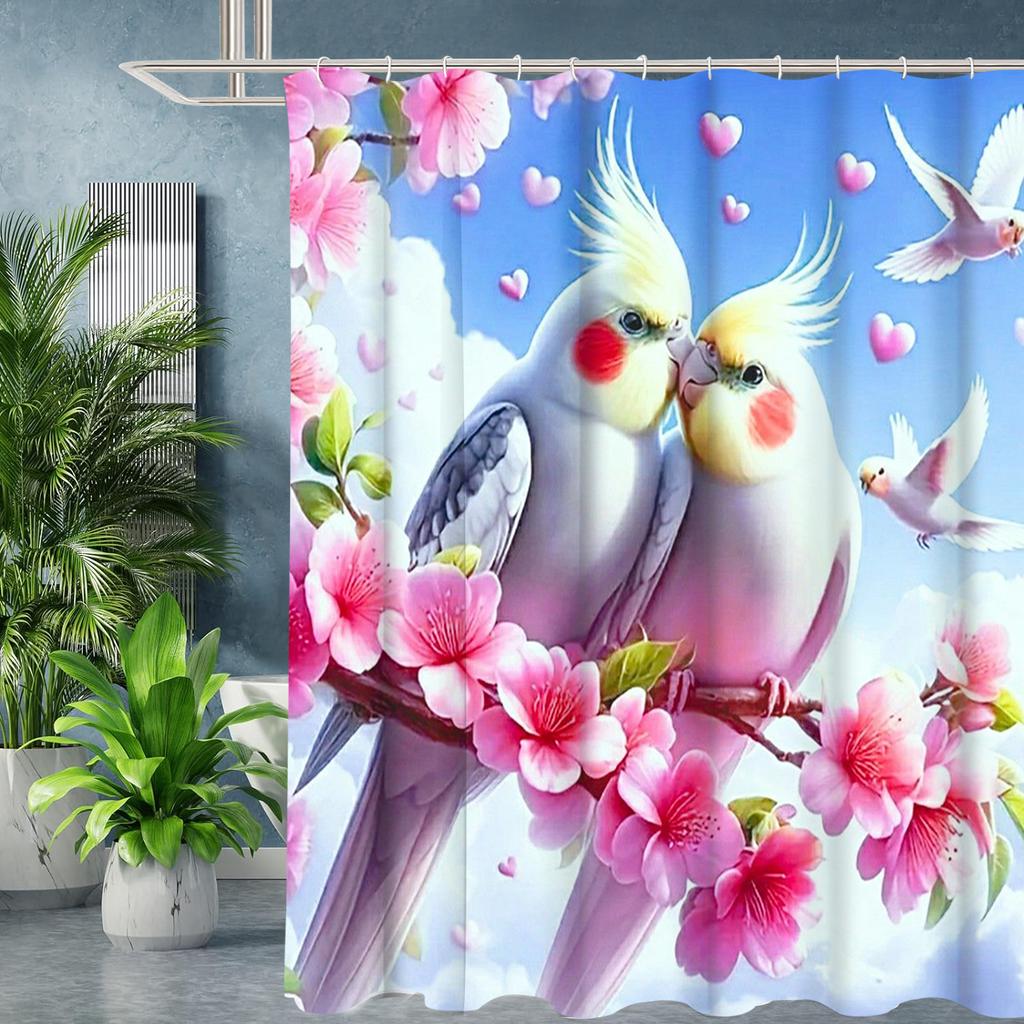 Flower and Birds Pattern Bathing Curtain  Bathroom Shower Curtain Waterproof With 12 Hooks Home Deco Free Ship