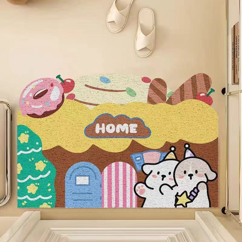 Cute Pet Door Mat Door Scraping Dirt Mat Household Non-slip Wear-resistant Clipped Silk Floor Mat